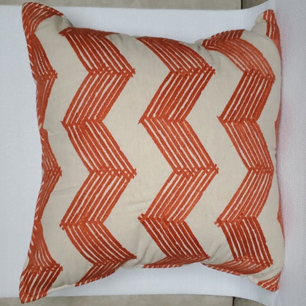 Pottery Barn Embroidered Chevron Cotton Linen Accent Pillow 18"